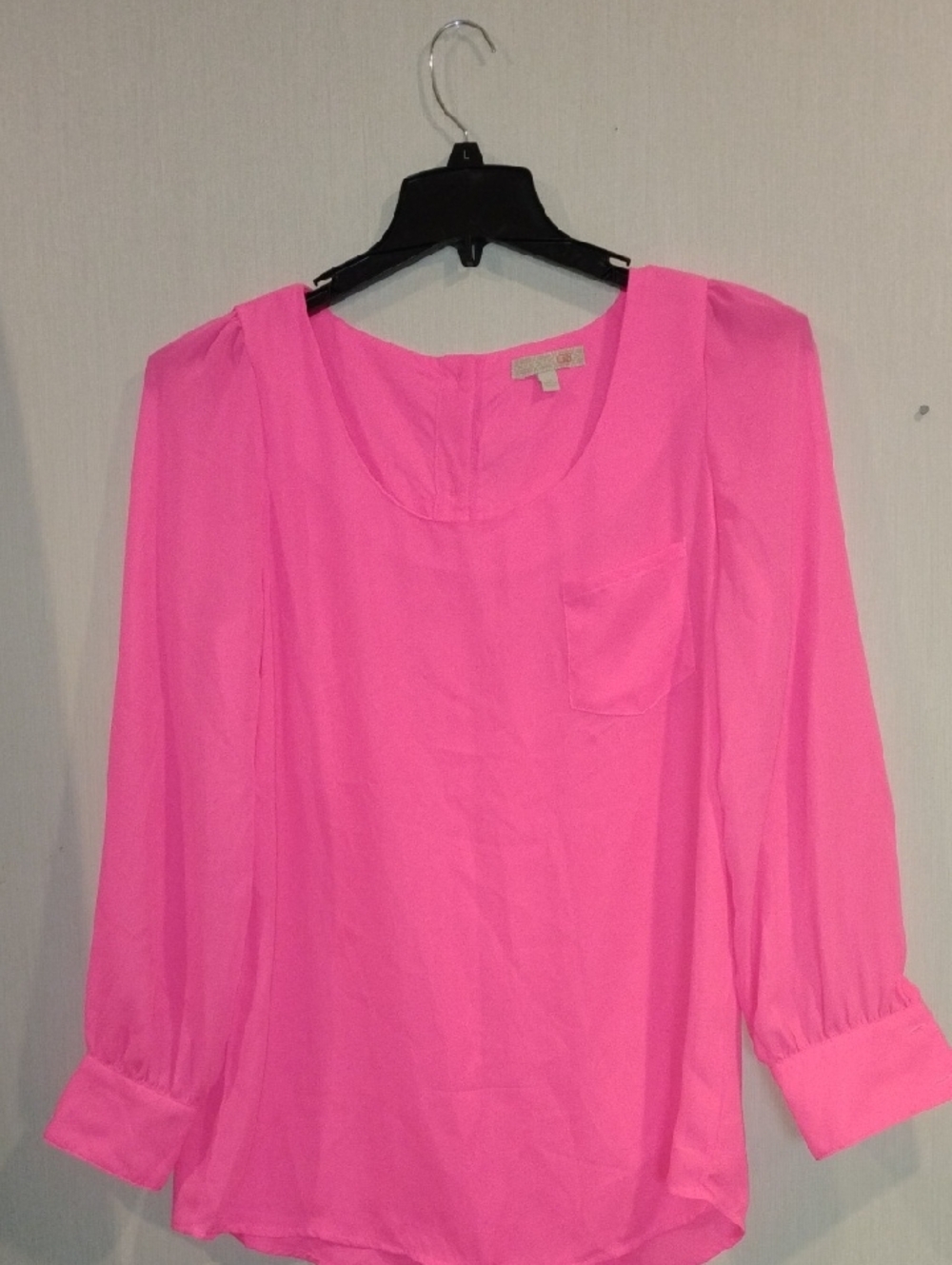 Gianni Bini Hot Pink Scoop Neck Long Sleeve Blouse